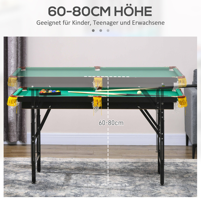 SPORTNOW Багатофункціональний настільний тенісний більярд 2в1 для дітей та дорослих, сталь 140x63x60-80см, зелений