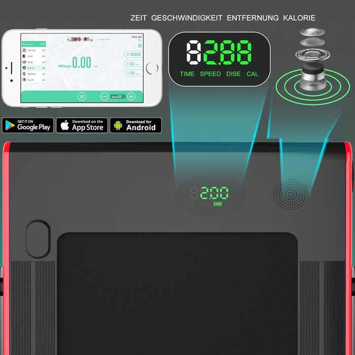 Бігова доріжка COSTWAY 2-в-1, складана, 2,25 к.с., з APP, Bluetooth, пультом, 1-12 км/год, під стіл, для дому, червона