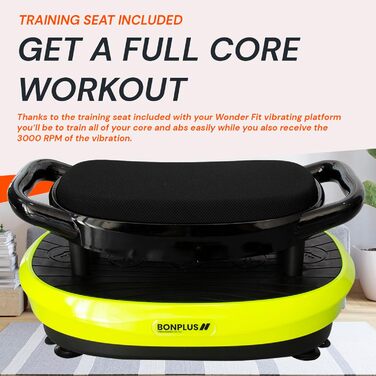 Віброплатформа Bonplus BP з сидінням для фітнесу: схуднення, тонізування м'язів, 3000 тренувань, базові вправи, еластичні стрічки