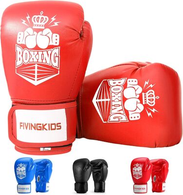 Боксерські рукавички FIVING для дітей 3-15 років, червоно-білі, 6oz. Ідеально для боксу, кікбоксингу, муай-тай, MMA