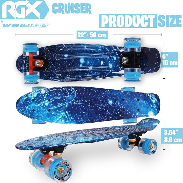 Скейтборд WeLLIFE Mini Cruiser 22 дюйми з LED колесами, PU 78A, ABEC-7, для дітей, підлітків і дорослих