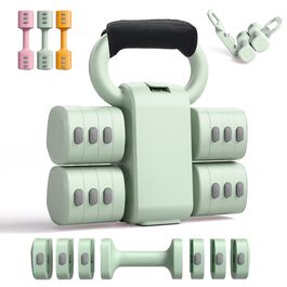 Набір гантелей 2-в-1: регульовані гантелі та м'ячики-гантелі, 4 ступені зміни ваги (1-2.5 кг), для жінок, домашні тренування, з антиковзаючим кріпленням. Зелений колір.