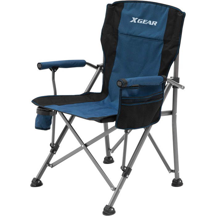 XGEAR Складний стілець, туристичний, для відпочинку на природі, з підлокітником та кишенькою, для риболовлі, фестивалів, пікніків (блакитний)