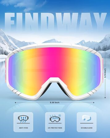 Лижні окуляри Findway для катання на сноуборді та лижах, OTG для окулярів, захист від UV та запотівання, рожеві, унісекс