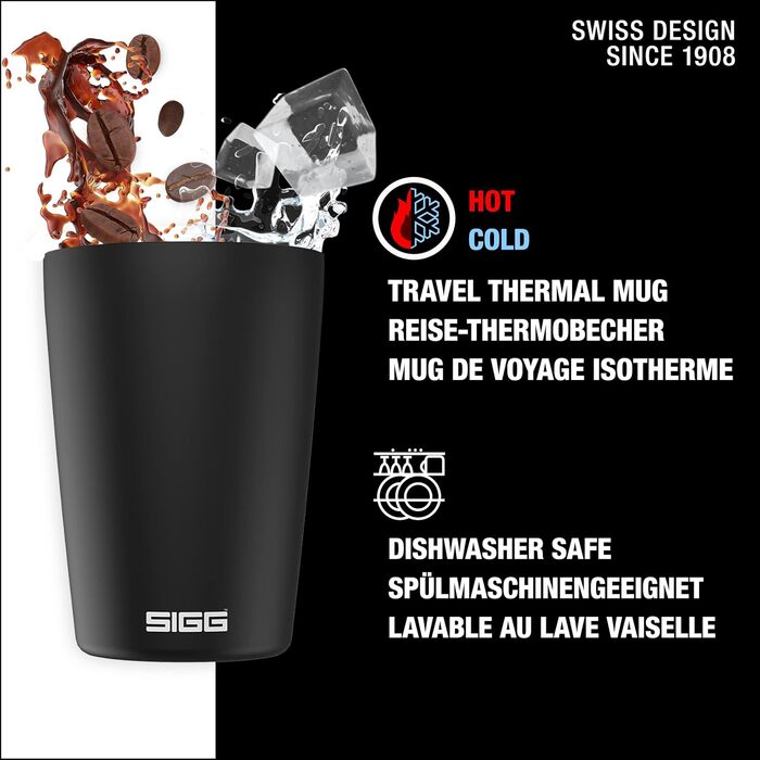 Термочашка SIGG Neso Pure Ceram чорна 0,3 л – керамічне покриття, Tritan-кришка, легка, BPA-free, з нержавіючої сталі 18/8, для кави, підходить для посудомийки