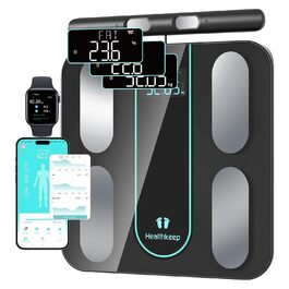 Цифрова вага для тіла з Bluetooth, аналіз складу тіла, 18 показників, BMI, м'язова маса, APP, 8 електродів
