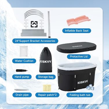 Еліптична ванна для льодяного душу з кришкою, складана ванна KISKVV для дорослих, ізольована ємність для льодяної терапії (115x55x57 см)