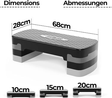 Фітнес степер Physionics® з 3 рівнями (10/15/20 см), регульована висота, антиковзне покриття, до 200 кг - для кардіотренувань вдома
