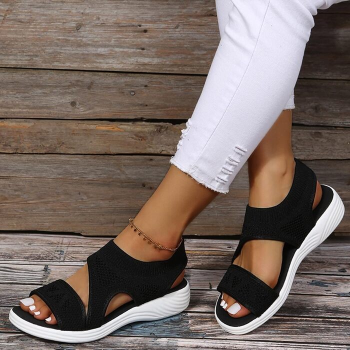 Ортопедичні сандалі для жінок літні зручні, пранні, на застібці-лямці. Ортопедичні шльопанці для спорту з м'якою устілкою. Зовнішні трекінгові сандалі, повсякденні, в'язані, сітчасті, на платформі. Розміри 37-43 (B01 Чорний, 40 EU)