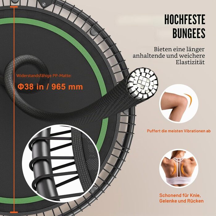 Складаний фітнес-батут VEVOR Rebounder з ручкою, що регулюється по висоті, 1295 мм, витримує до 205 кг, для спорту та тренувань