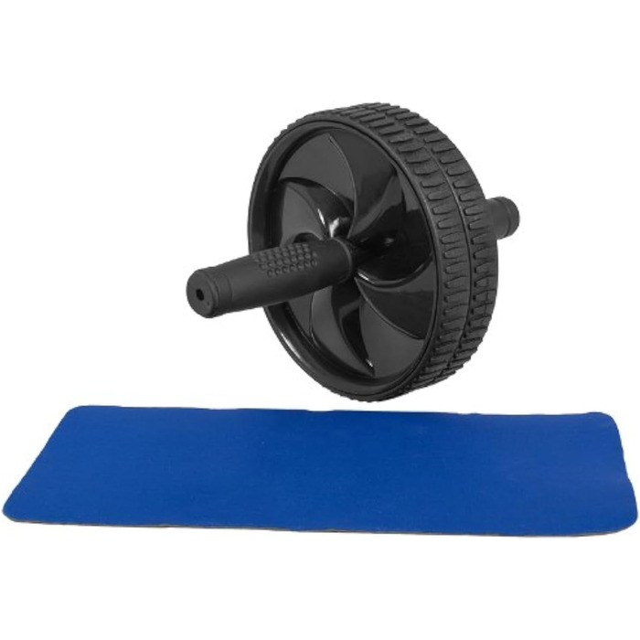 Брюшний ролик GORILLA SPORTS з килимком для колін, 27x18 см, гумовий, нековзкий, чорний — ролик для пресу, тренажер для пресу, абдомінальне колесо для домашніх тренувань