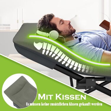 Розкладне ліжко для кемпінгу FIVMEN 185x75 см з матрацом, подушкою та кишенею, до 250 кг, для відпочинку на природі, риболовлі та гостей