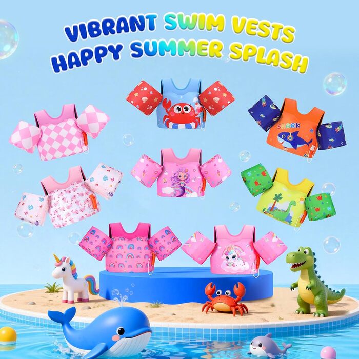 Надувні рукавики для плавання MoKo для дітей, рожево-райдужні, з ремінцем, для хлопчиків та дівчаток, 9-23 кг