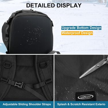 Чохол для лижних черевиків з відділенням для шолома, 65L туристичний рюкзак для лиж, водонепроникний мішок для лиж, сноуборду, лижного спорядження (чорний)