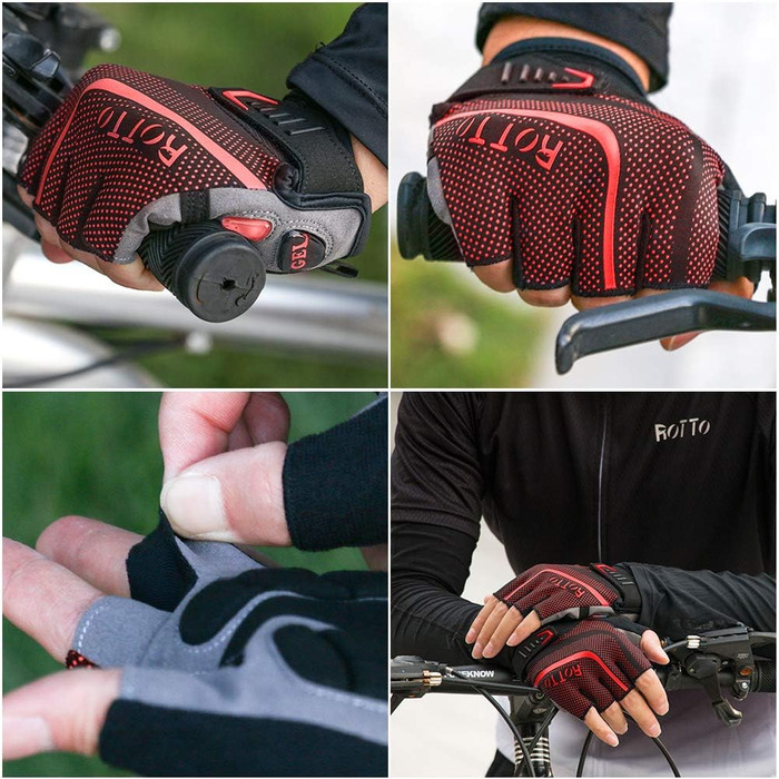 Велосипедні рукавички ROTTO MTB для чоловіків та жінок з гелевою та SBR-подушкою, B-Чорний-Червоний, XL