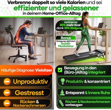 Бігова доріжка Walking Pad Tretmann з нахилом, складана – тиха, до 150 кг, з додатком, EMS-фільтром, для дому, чорна