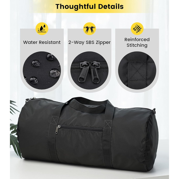 Спортивна сумка для подорожей Vorspack 28 дюймів, водонепроникна дорожня сумка-вікенд з внутрішньою кишенею для чоловіків та жінок, чорна