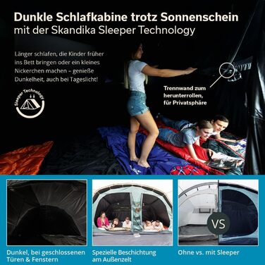 Намет Skandika Hafslo Sleeper Protect для кемпінгу 4/5/6 осіб, водонепроникний, з інтегрованим дном (5000 мм), з тамбуром, чорна спальня | Сімейний намет XL