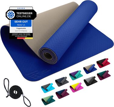 Килимок для йоги Perfect-Fit 190 x 60 x 0,6 см [GeckoGrip & Sensi-Plus TPE] - Нековзний, без шкідливих речовин + ремінь для перенесення - Спортивний килимок для гімнастики, фітнесу. Виберіть колір: блакитний, бежевий