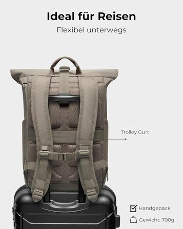 Рюкзак Johnny Urban Allen Medium сірий, ролтоп, 15 л, водостійкий, для ноутбука, універсальний для жінок і чоловіків, еко матеріали, для міста, бізнесу, університету, велосипеду