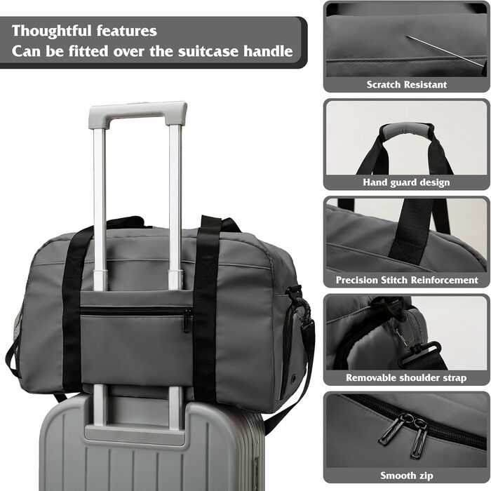 Спортивна сумка для фітнесу та подорожей з відділенням для взуття та вологих речей, водонепроникна сумка-вікендер для залу, плавання та сауни (Сіра)