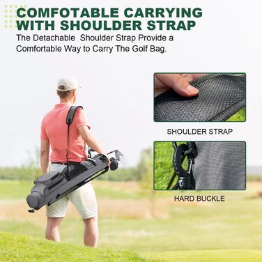 Гольф сумка MAZEL з роздільником на 2 сторони, 2 кишені, регульовані плечові ремені, високоякісний 900D нейлон, легкий матеріал, сіра гольф сумка-олівець для чоловіків та жінок