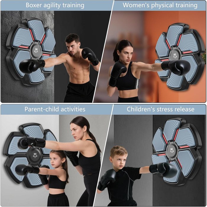 Музичний боксерський тренажер SWBSLL з рукавичками, LED-підсвіткою та Bluetooth, 9 швидкостей, 9 режимів, 30 рівнів гучності, для дорослих та дітей