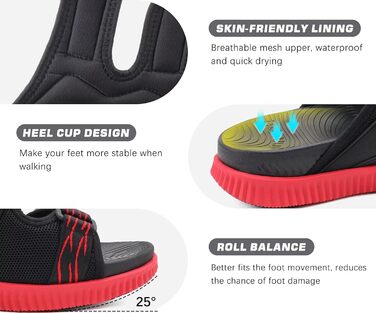 Чоловічі спортивні сандалі KuaiLu з м'якою устілкою, літні шльопанці на липучці (Чорно-червоні, 46 EU)