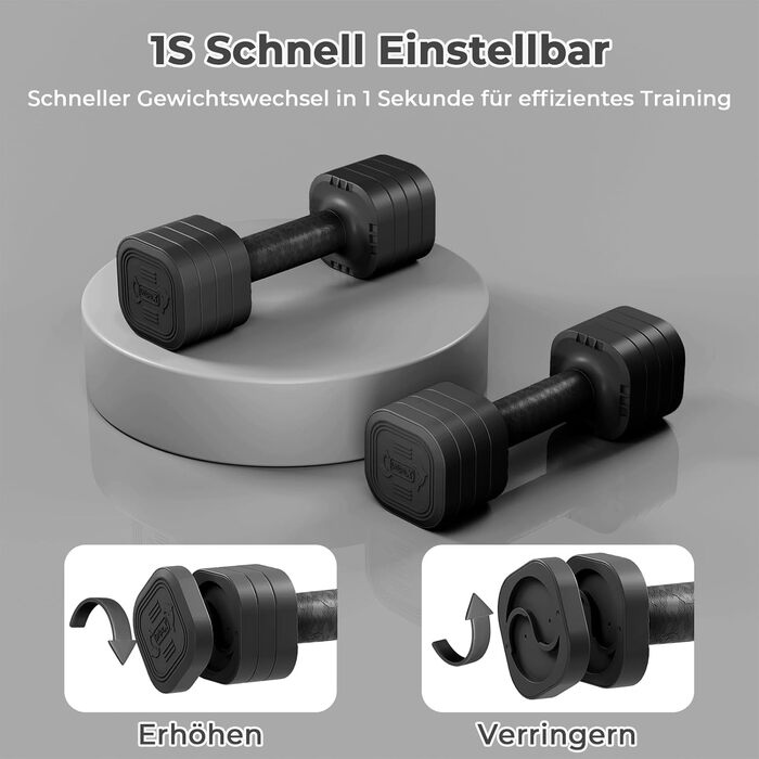Набір гантелей Dripex регульовані 5 кг x2 або 2.5 кг x2, 6 шматків з регулюванням ваги 0.5 кг/0.25 кг (чорний)