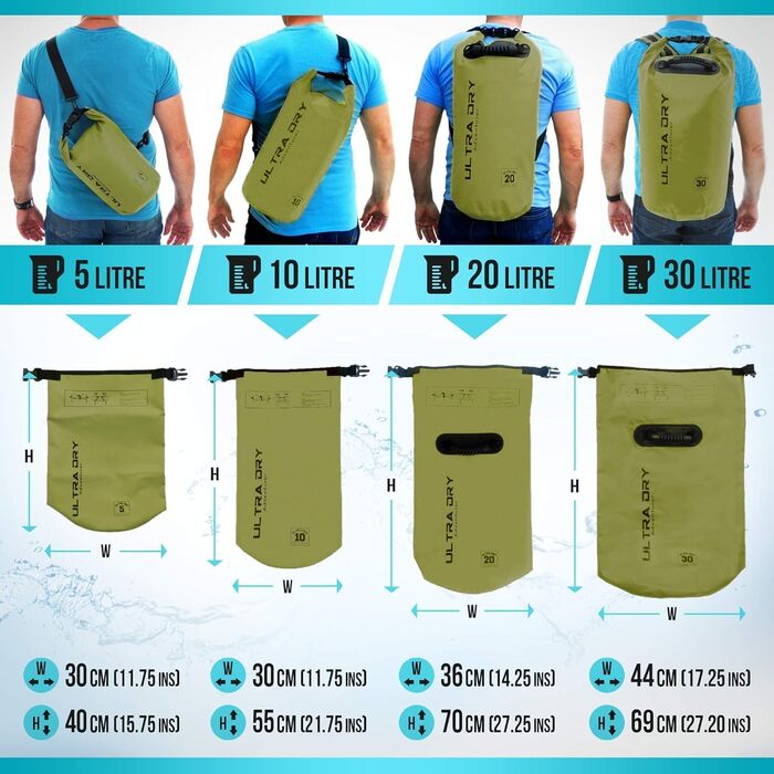 Водонепроникна сумка Ultra Dry Adventurer 5L: містка та зручна для каякінгу, риболовлі, кемпінгу (зелена)