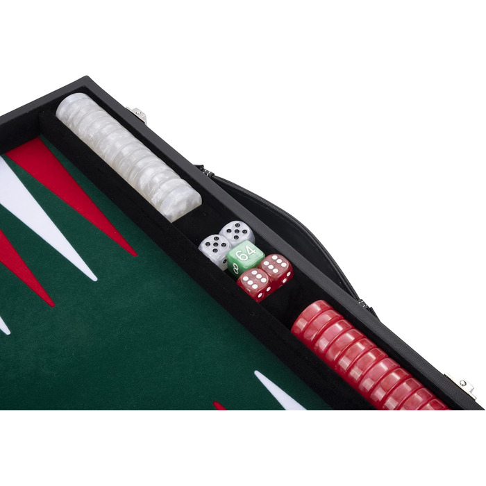 Набір для гри в нарди Engelhart PRO 45.5 см, високоякісні матеріали, перламутрові кості й фішки, зелений/червоний/білий