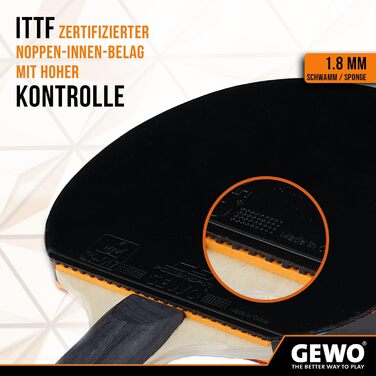 GEWO CS Energy Control – тенісна ракетка для настільного тенісу, ITTF, з контрольованим покриттям і високою обертальністю, 1,8 мм губка, червоно-чорна, ергономічна (конкава) ручка