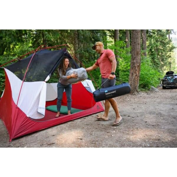 Килимок для кемпінгу Therm-a-Rest Basecamp з самонадуваним шаром, WingLock-вентиль, розмір Regular (50,8 x 183,9 см, 20 x 72 дюйми), блакитний, з оригінальною сумкою для зберігання