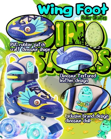 Дитячі ролики Kinder Dinosaurier з підсвічуванням, розмір регулюється, блакитні (26-29)