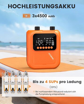 Аккумуляторний електричний насос для SUP дошки Accwork 20 PSI з адаптерами (каяк, надувний матрац)