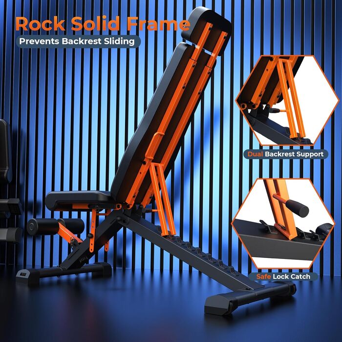 Складана лава для тренувань 400 кг, регульована, для фітнесу та силових тренувань, багатофункціональна, для дому та спортзалу