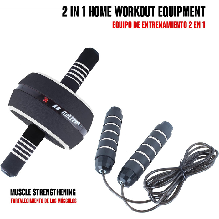 Набір для тренувань Calma Dragon 2 в 1: ролер для пресу та скакалка. Домашній фітнес-зал. Чорний колір