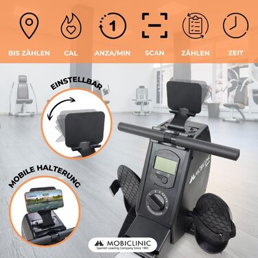 Гребний тренажер Mobiclinic RowFit, магнітний, 8 рівнів, безшумний, LCD, для дому, до 120 кг