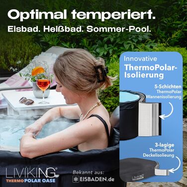 Тонна для криотерапії Eisbad, мобільна ванна для дорослих 120 см, комплект KOMFORT, чорний WeatherPro Bundle