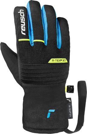 Дитячі гірськолижні рукавички Reusch Benji R-TEX XT водонепроникні з сенсорною функцією, чорно-синьо-жовті, розмір 6.5