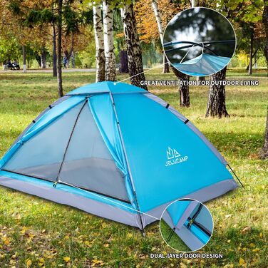 Намет JELUCAMP купольний для кемпінгу 1-6 осіб, водонепроникний, легкий, синій - для походів та відпочинку на природі
