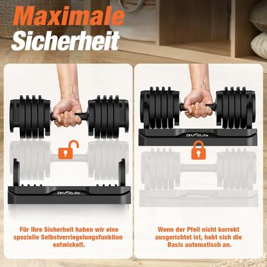 Набір регульованих гантелей DH FitLife 10 в 1 (12кг x 2), розбірні гантелі з 10 рівнями ваги від 2,5 до 12 кг