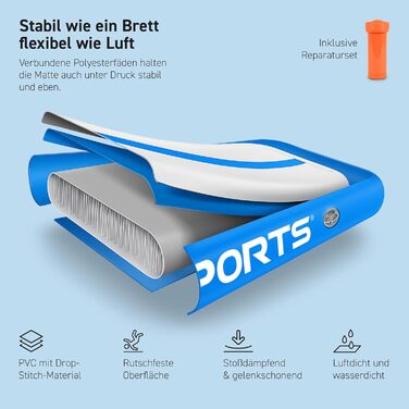 Air Track MSPORTS 10 см: Надувний килимок для гімнастики, чирлідингу, йоги та фітнесу (6м x 1м, Cyan)