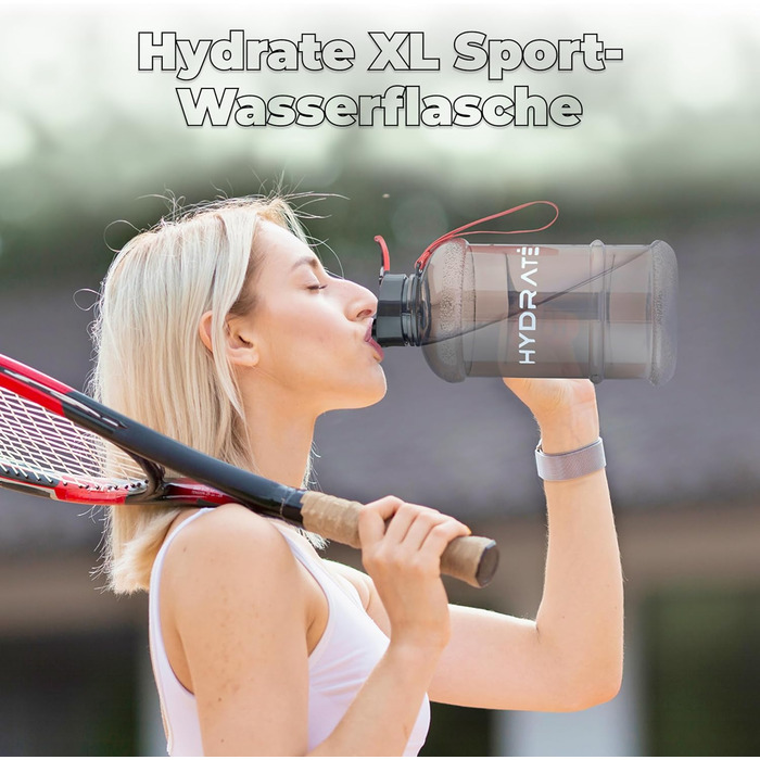 Фляга для води Hydrate XL 2,2 л - чорна, для спортзалу, спорту та подорожей, без BPA, міцна, 2200 мл