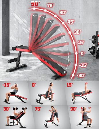 Регульована складана лава для тренувань з 9-рівневим налаштуванням спинки, чорна. Максимальне навантаження: 300 кг