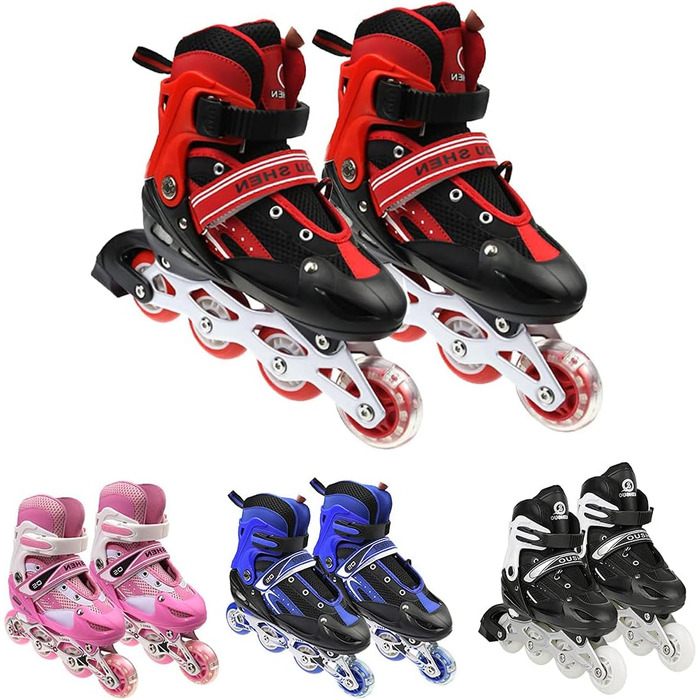 Дитячі ролики Supfine Inlineskates з регульованим розміром 31-38 (S/M) з яскравими колесами – червоні