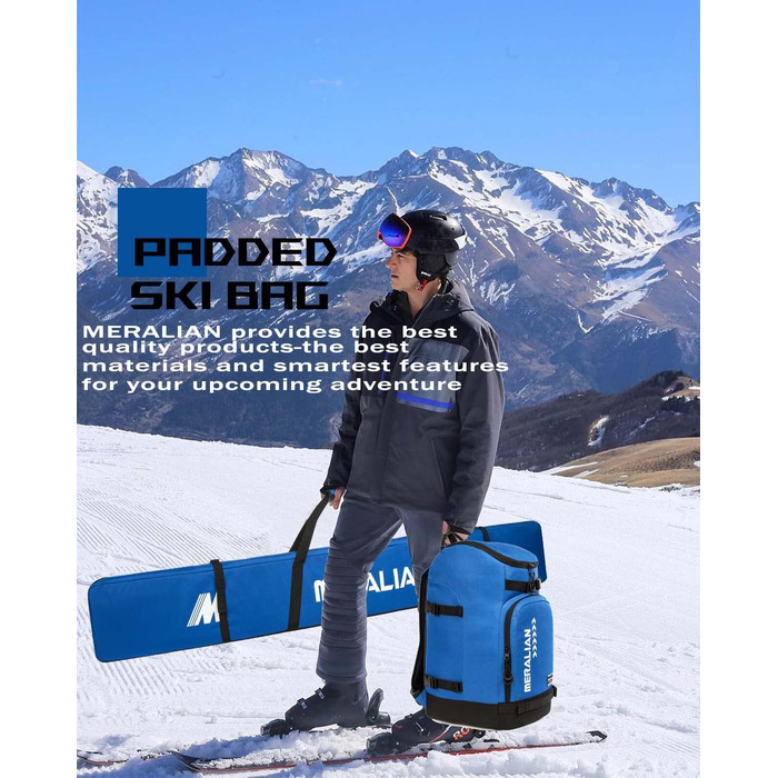Сумка для гірськолижного спорядження 50L, водонепроникний рюкзак для лиж та сноуборду, вміщує шолом, маску та одяг. Blau 02