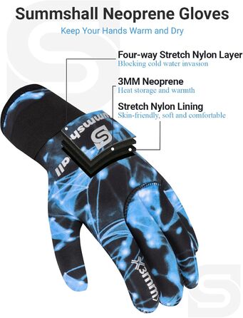Рукавички для дайвінгу Sushall з неопрену, 3 шт. для чоловіків, тепла та антиковзаюча поверхня, еластичне зап'ястя для дайвінгу, серфінгу, снорклінгу (S, блакитний)