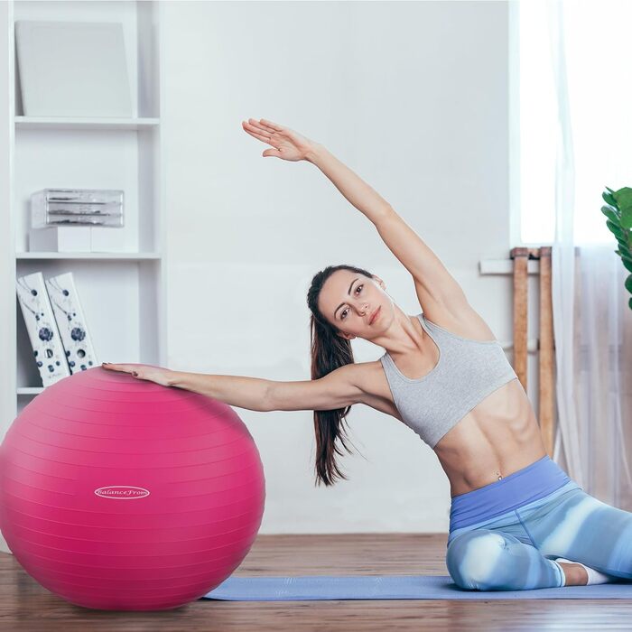 Гімнастичний м'яч BalanceFrom, антиковзний, вибухобезпечний, з насосом, 90 г, рожевий, 68–75 см, XL