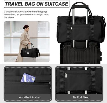 Спортивна сумка HYC00 для жінок та чоловіків, дорожня/гімнастична/йога сумка з відділенням для мокрого одягу та взуття, чорна